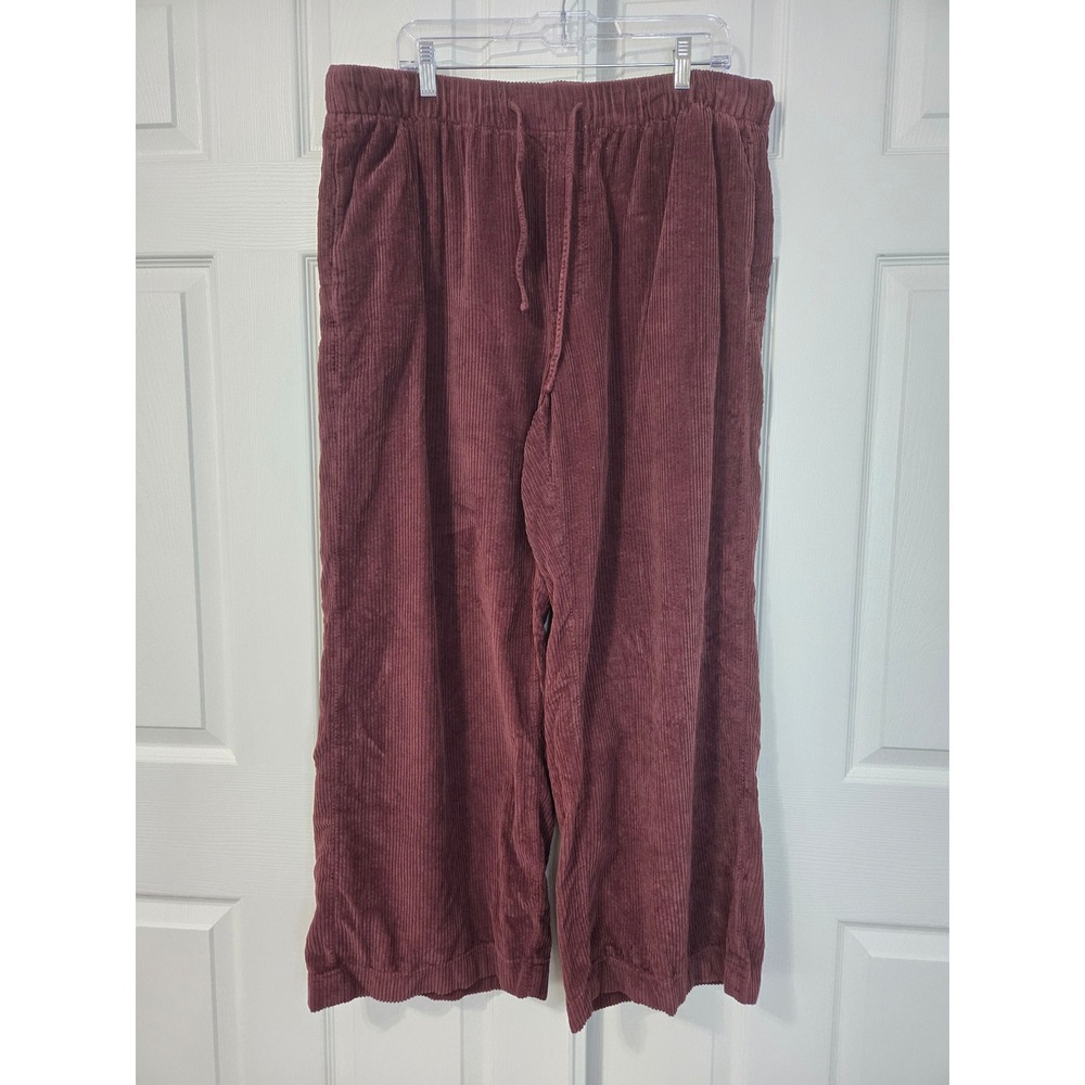 American Eagle Burgundy Wide Leg Corduroy Pants Elastic Drawstring Waist XL
